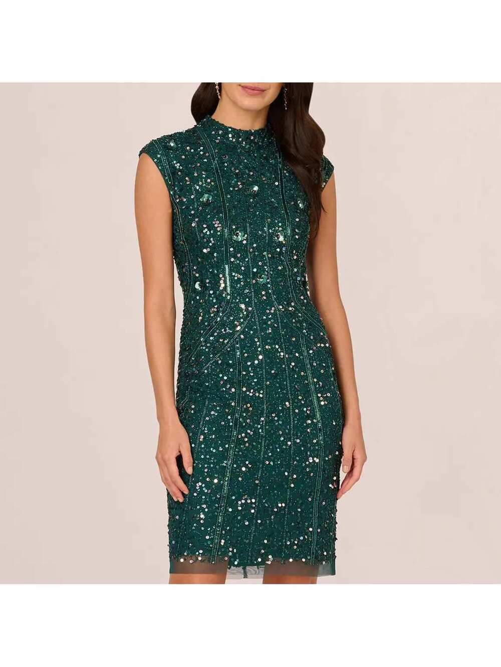 Adrianna Papell Gem Emerald Green sz 6 Bead Cocktail Dress NWT Cap Sleeve Modest